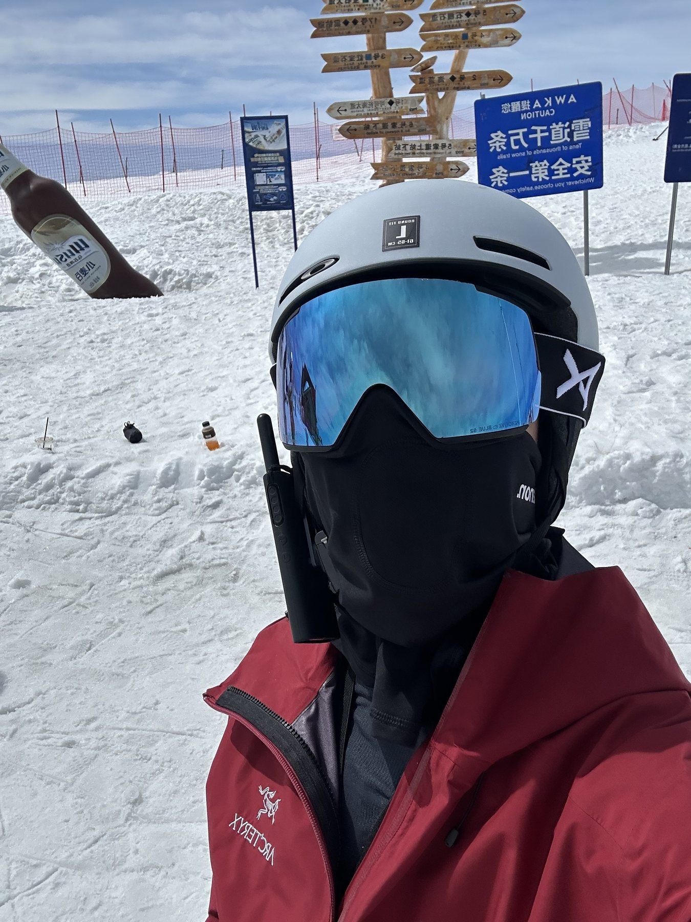 Snowboarding helmet selfie