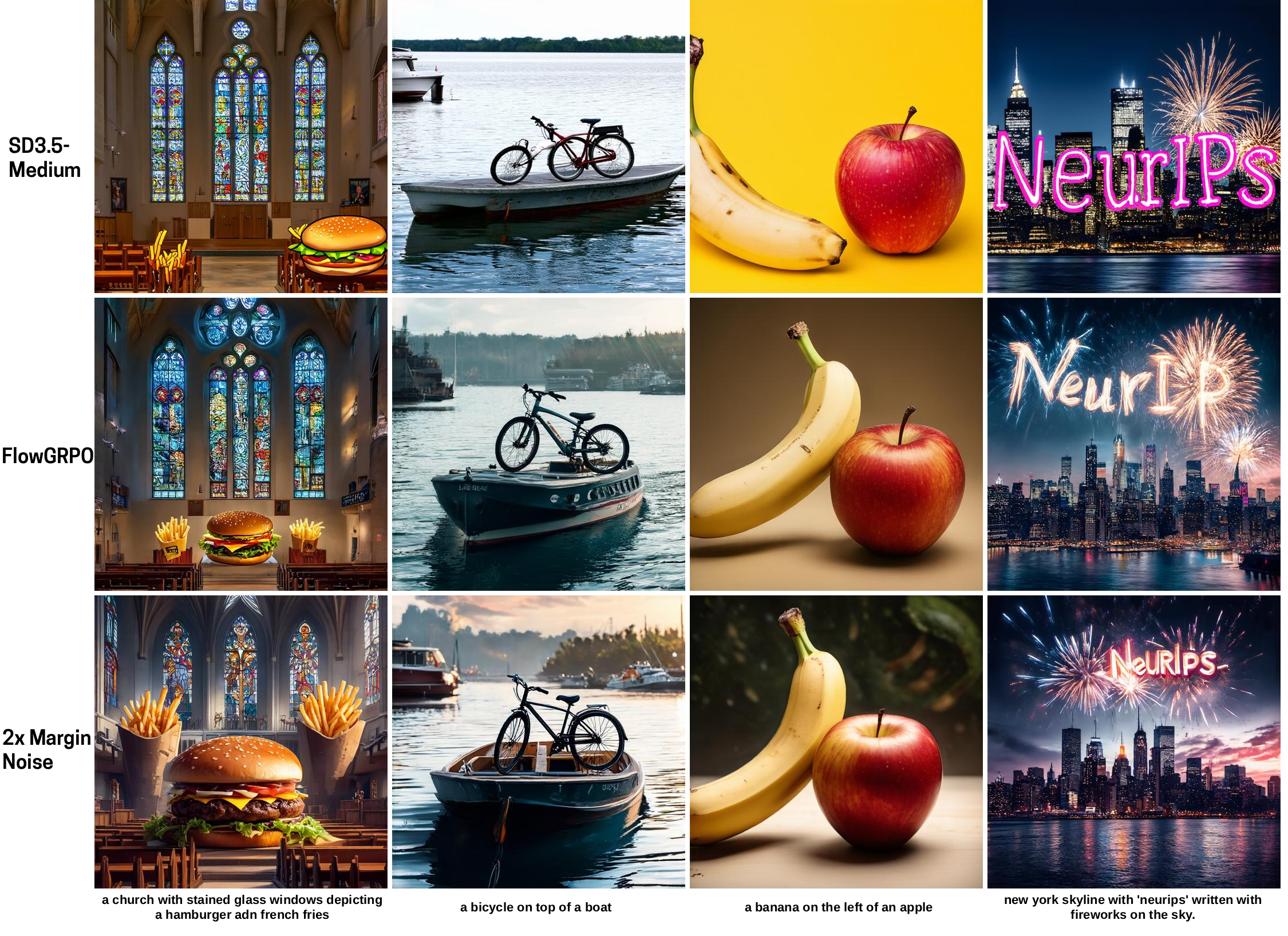 Qualitative image generation examples across training methods